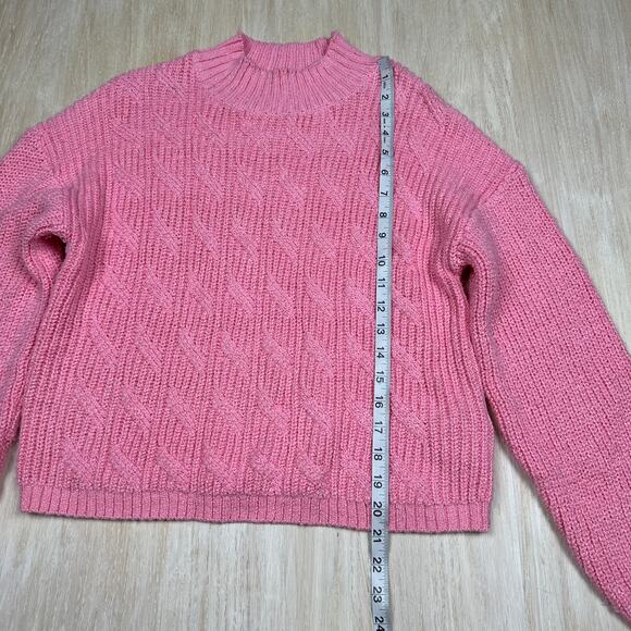 J Crew Pink Cotton Blend Cable Mock Neck Pullover Long Sleeve Sweater Medium - Picture 10 of 13
